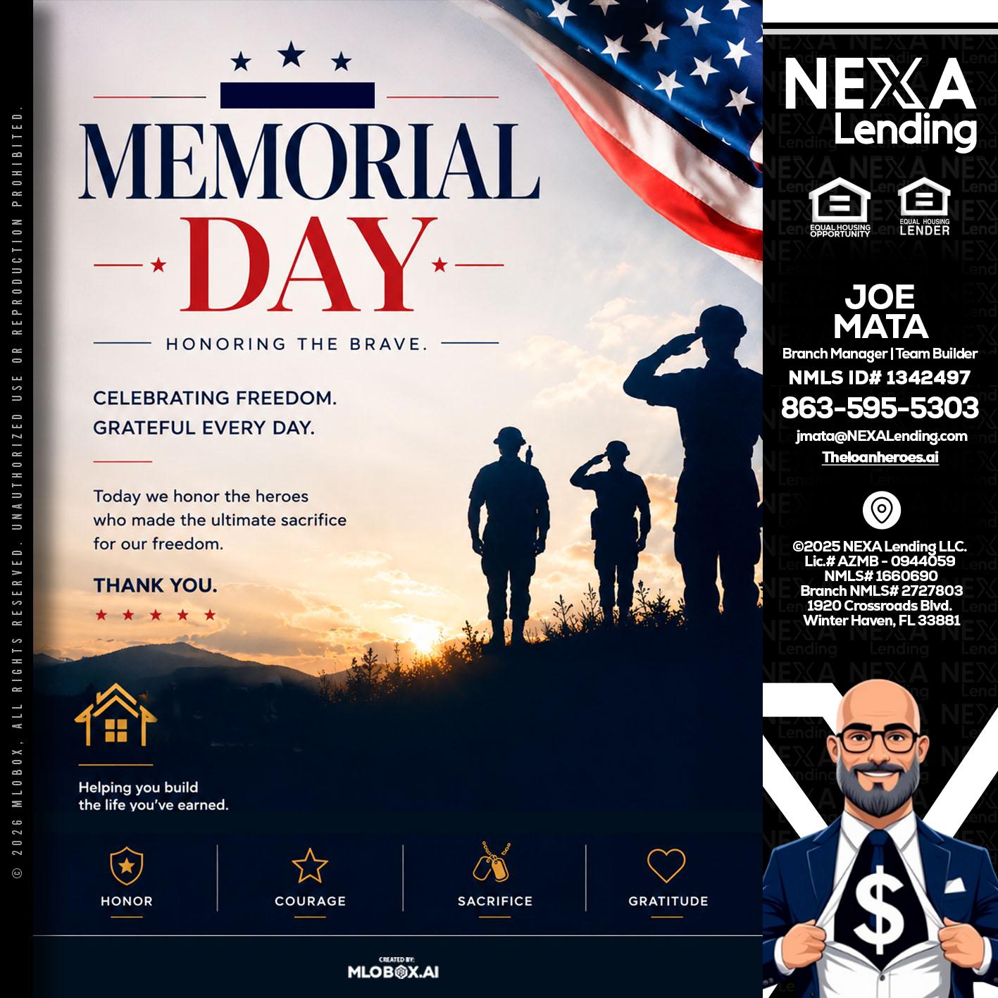 MEMORIAL DAY - Joe Mata -Branch Manager | Team Builder