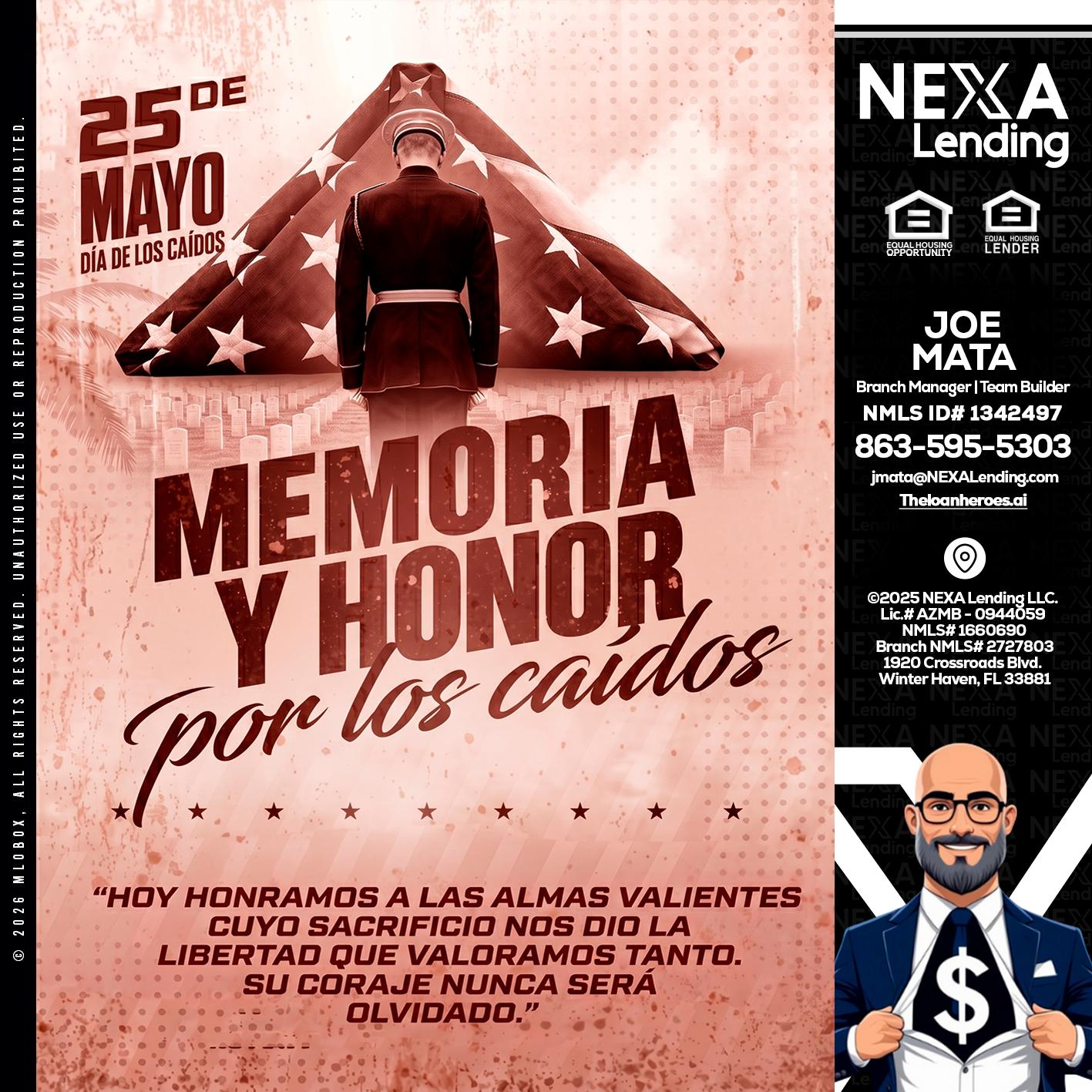 MEMORIA Y HONOR - Joe Mata -Branch Manager | Team Builder