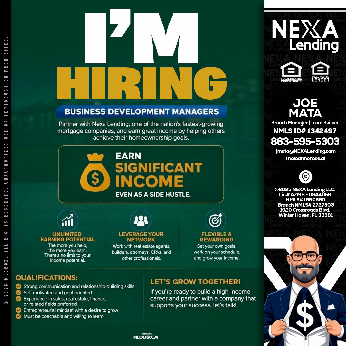 IM HIRING - Joe Mata -Branch Manager | Team Builder